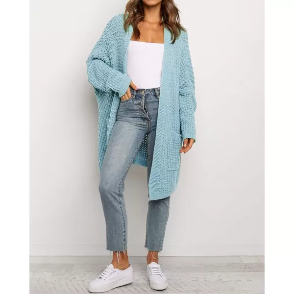 imageBTFBM Women Long Sleeve Open Front Plain Knit Cardigan Fashion Color Block Striped Slouchy Loose Pockets Sweater OutwearLight Blue