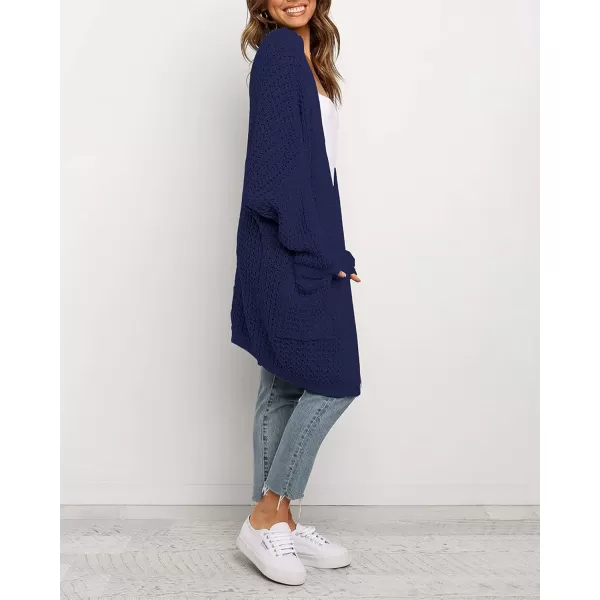 imageBTFBM Women Long Sleeve Open Front Plain Knit Cardigan Fashion Color Block Striped Slouchy Loose Pockets Sweater OutwearNavy