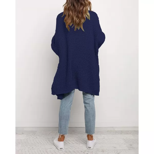 imageBTFBM Women Long Sleeve Open Front Plain Knit Cardigan Fashion Color Block Striped Slouchy Loose Pockets Sweater OutwearNavy