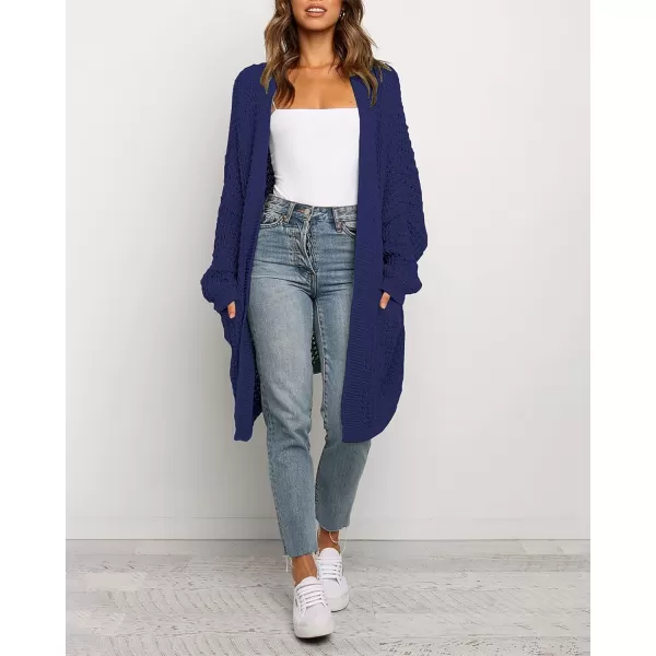 imageBTFBM Women Long Sleeve Open Front Plain Knit Cardigan Fashion Color Block Striped Slouchy Loose Pockets Sweater OutwearNavy