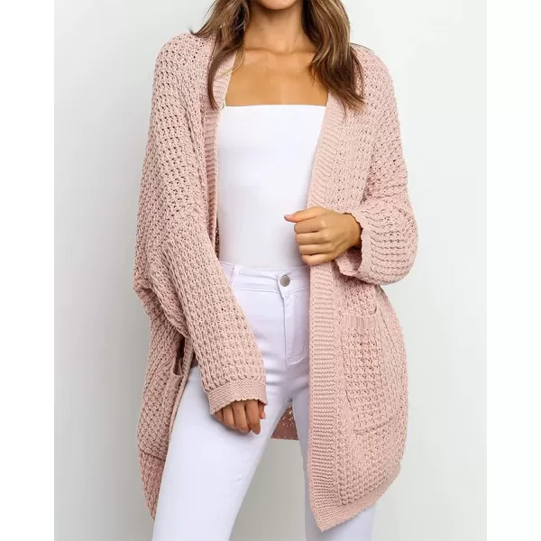 imageBTFBM Women Long Sleeve Open Front Plain Knit Cardigan Fashion Color Block Striped Slouchy Loose Pockets Sweater OutwearPink