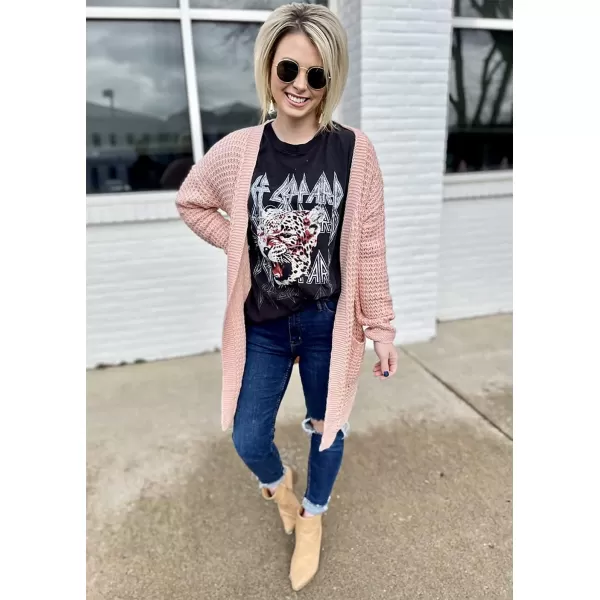 imageBTFBM Women Long Sleeve Open Front Plain Knit Cardigan Fashion Color Block Striped Slouchy Loose Pockets Sweater OutwearPink