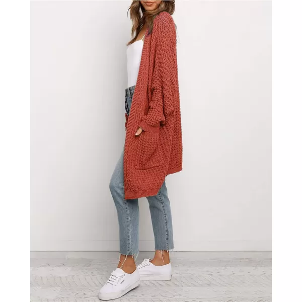 imageBTFBM Women Long Sleeve Open Front Plain Knit Cardigan Fashion Color Block Striped Slouchy Loose Pockets Sweater OutwearRed Brown