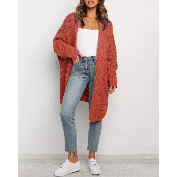 imageBTFBM Women Long Sleeve Open Front Plain Knit Cardigan Fashion Color Block Striped Slouchy Loose Pockets Sweater OutwearRed Brown