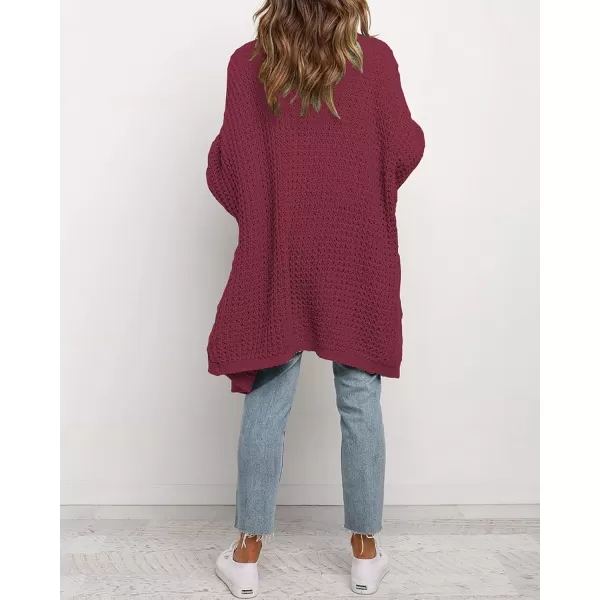 imageBTFBM Women Long Sleeve Open Front Plain Knit Cardigan Fashion Color Block Striped Slouchy Loose Pockets Sweater OutwearWine Red