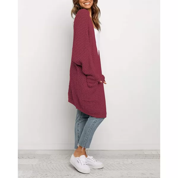 imageBTFBM Women Long Sleeve Open Front Plain Knit Cardigan Fashion Color Block Striped Slouchy Loose Pockets Sweater OutwearWine Red