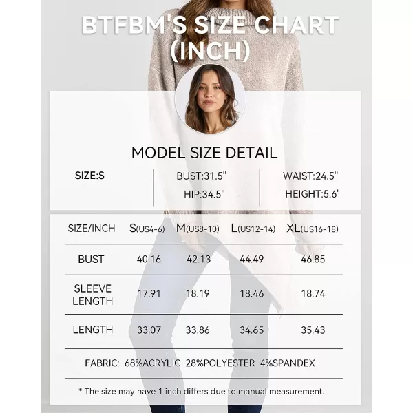 imageBTFBM Women Long Sleeve Turtleneck Knit Sweater Asymmetric Hem Oversized Fall Winter Sweaters Casual Pullover JumperBeige White