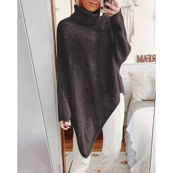 imageBTFBM Women Long Sleeve Turtleneck Knit Sweater Asymmetric Hem Oversized Fall Winter Sweaters Casual Pullover JumperSolid Coffee