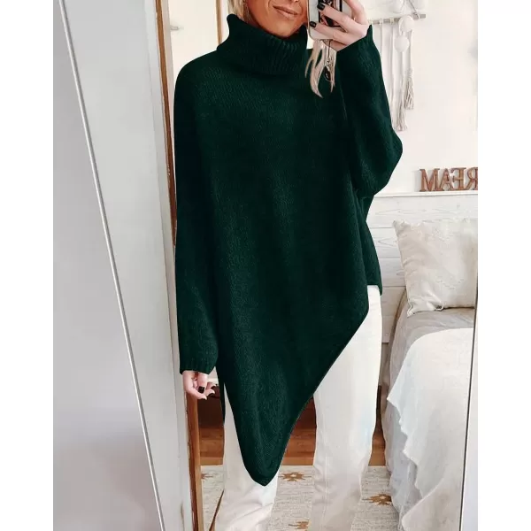 imageBTFBM Women Long Sleeve Turtleneck Knit Sweater Asymmetric Hem Oversized Fall Winter Sweaters Casual Pullover JumperSolid Dark Green