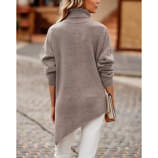 imageBTFBM Women Long Sleeve Turtleneck Knit Sweater Asymmetric Hem Oversized Fall Winter Sweaters Casual Pullover JumperSolid Light Khaki