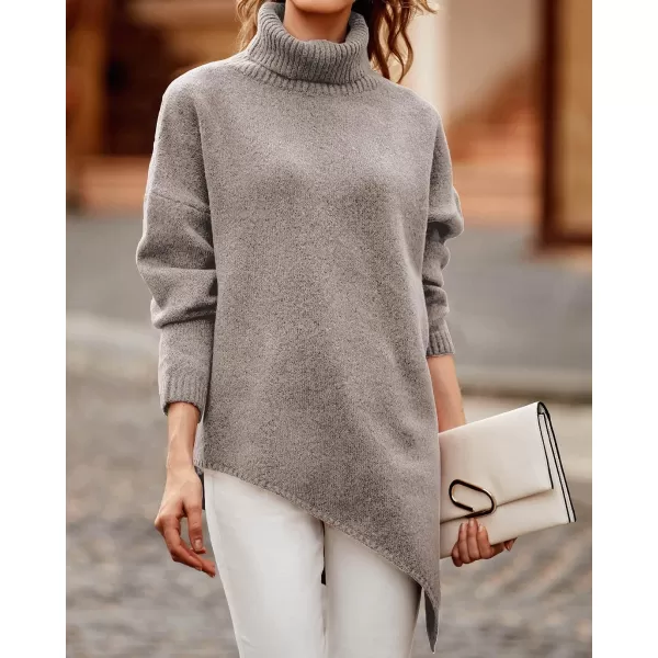 imageBTFBM Women Long Sleeve Turtleneck Knit Sweater Asymmetric Hem Oversized Fall Winter Sweaters Casual Pullover JumperSolid Light Khaki