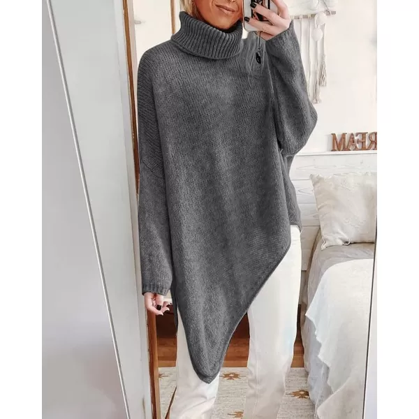 imageBTFBM Women Long Sleeve Turtleneck Knit Sweater Asymmetric Hem Oversized Fall Winter Sweaters Casual Pullover JumperSolid Mid Grey