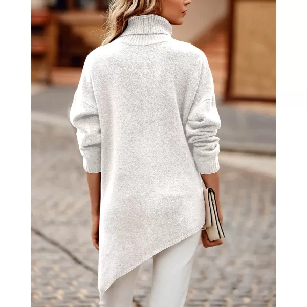 imageBTFBM Women Long Sleeve Turtleneck Knit Sweater Asymmetric Hem Oversized Fall Winter Sweaters Casual Pullover JumperSolid White