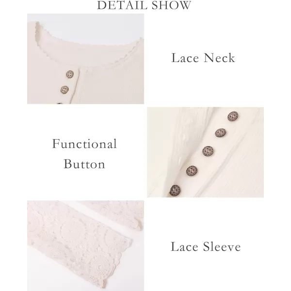 imageBTFBM Women Long Sleeve V Neck Button Up Solid Tops Blouses Trendy Slim Fit Lace Sleeves Ribbed Knit Casual Shirts TunicLace White