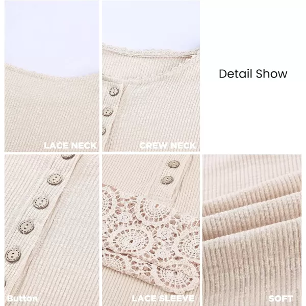 imageBTFBM Women Long Sleeve V Neck Button Up Solid Tops Blouses Trendy Slim Fit Lace Sleeves Ribbed Knit Casual Shirts TunicLace Wine Red