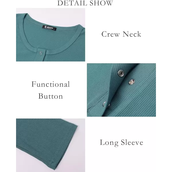 imageBTFBM Women Long Sleeve V Neck Button Up Solid Tops Blouses Trendy Slim Fit Lace Sleeves Ribbed Knit Casual Shirts TunicSolid Black