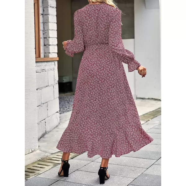 imageBTFBM Women Long Sleeve Wrap Maxi Dress V Neck Boho Floral High Waist Flowy Ruffle 2023 Summer Fall Dresses with BeltBTFBM Women Long Sleeve Wrap Maxi Dress V Neck Boho Floral High Waist Flowy Ruffle 2023 Summer Fall Dresses with Belt