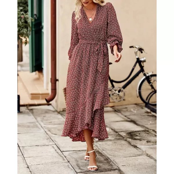 imageBTFBM Women Long Sleeve Wrap Maxi Dress V Neck Boho Floral High Waist Flowy Ruffle 2023 Summer Fall Dresses with BeltBTFBM Women Long Sleeve Wrap Maxi Dress V Neck Boho Floral High Waist Flowy Ruffle 2023 Summer Fall Dresses with Belt