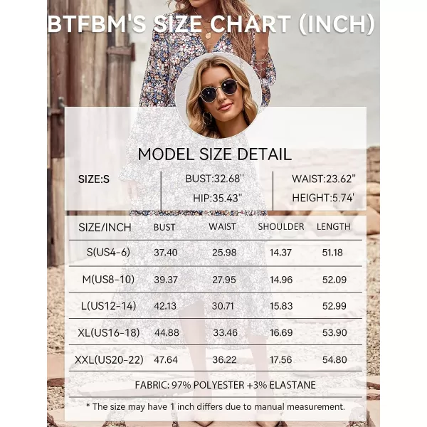 imageBTFBM Women Long Sleeve Wrap Maxi Dress V Neck Boho Floral High Waist Flowy Ruffle 2023 Summer Fall Dresses with BeltBig Floral Blue White