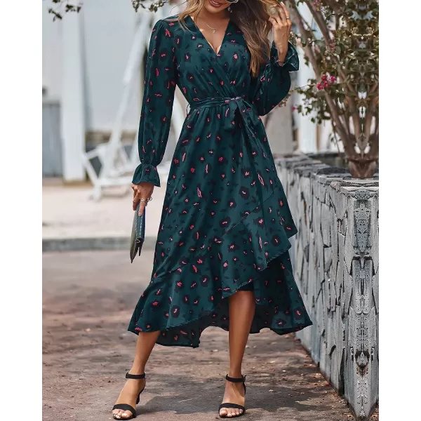 imageBTFBM Women Long Sleeve Wrap Maxi Dress V Neck Boho Floral High Waist Flowy Ruffle 2023 Summer Fall Dresses with BeltLeopard Navy