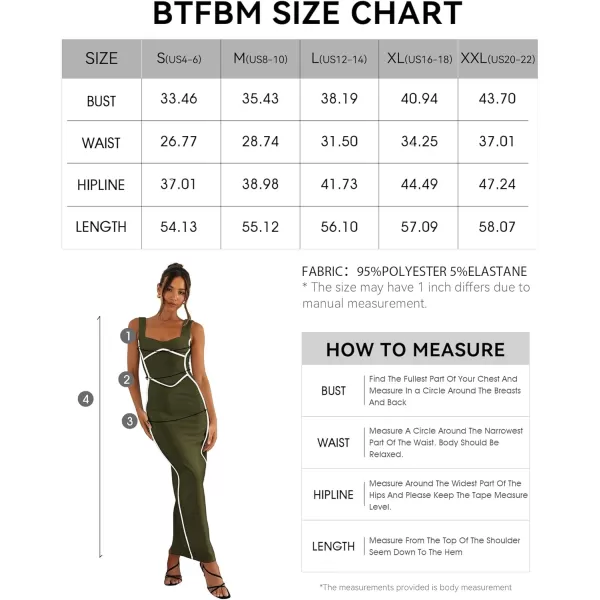 imageBTFBM Women Maxi Bodycon Dresses Square Neck Sleeveless Contrast Binding Split Cocktail Party Club Tank Long Dress 2024Solid Army Green