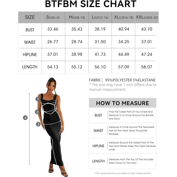 imageBTFBM Women Maxi Bodycon Dresses Square Neck Sleeveless Contrast Binding Split Cocktail Party Club Tank Long Dress 2024Solid Black