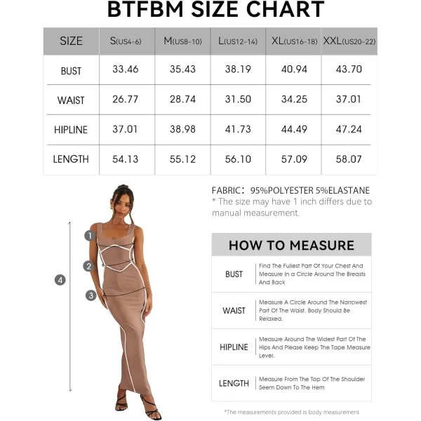 imageBTFBM Women Maxi Bodycon Dresses Square Neck Sleeveless Contrast Binding Split Cocktail Party Club Tank Long Dress 2024Solid Khaki