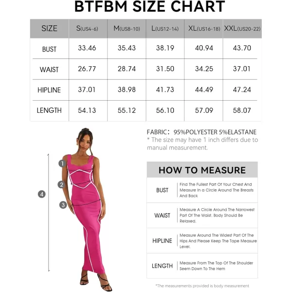 imageBTFBM Women Maxi Bodycon Dresses Square Neck Sleeveless Contrast Binding Split Cocktail Party Club Tank Long Dress 2024Solid Rose Red