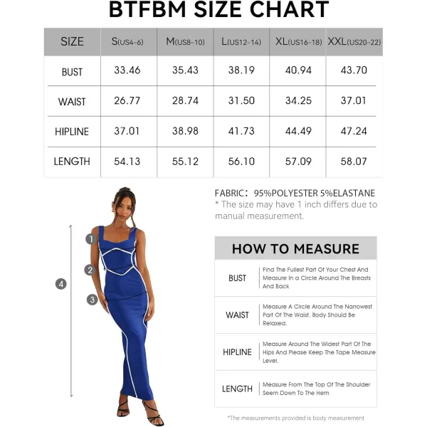 imageBTFBM Women Maxi Bodycon Dresses Square Neck Sleeveless Contrast Binding Split Cocktail Party Club Tank Long Dress 2024Solid Royal Blue