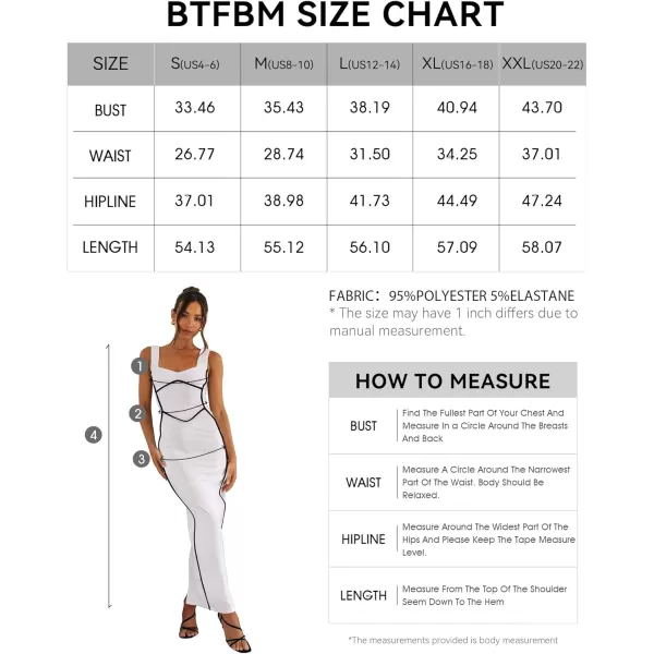imageBTFBM Women Maxi Bodycon Dresses Square Neck Sleeveless Contrast Binding Split Cocktail Party Club Tank Long Dress 2024Solid White