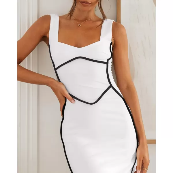 imageBTFBM Women Maxi Bodycon Dresses Square Neck Sleeveless Contrast Binding Split Cocktail Party Club Tank Long Dress 2024Solid White