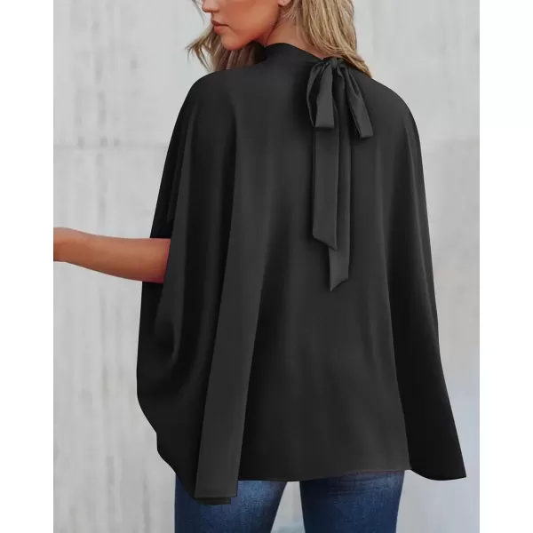 imageBTFBM Women Mock Neck Batwing Short Sleeve Summer Tops 2023 Spring Loose High Low Hem Casual Oversize Blouses Shirts TopSolid Black