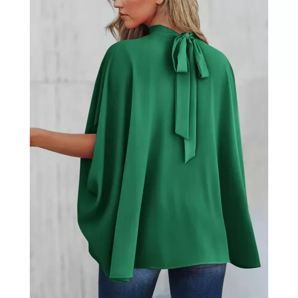 imageBTFBM Women Mock Neck Batwing Short Sleeve Summer Tops 2023 Spring Loose High Low Hem Casual Oversize Blouses Shirts TopSolid Green