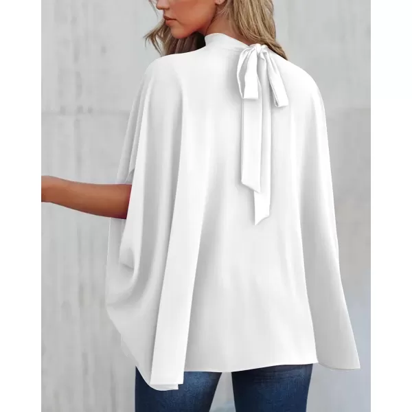 imageBTFBM Women Mock Neck Batwing Short Sleeve Summer Tops 2023 Spring Loose High Low Hem Casual Oversize Blouses Shirts TopSolid White