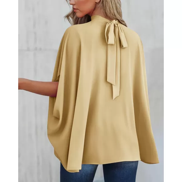 imageBTFBM Women Mock Neck Batwing Short Sleeve Summer Tops 2023 Spring Loose High Low Hem Casual Oversize Blouses Shirts TopSolid Yellow