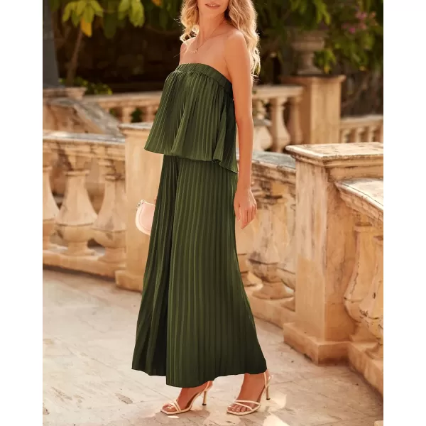imageBTFBM Women Off Shoulder Summer Rompers 2023 Strapless Pleated Wide Leg Palazzo Pants Jumpsuit One Piece Fashion OutfitsSolid Army Green
