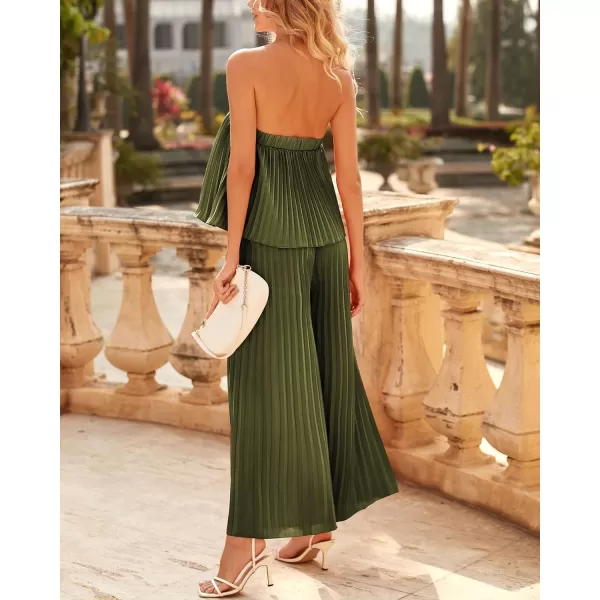 imageBTFBM Women Off Shoulder Summer Rompers 2023 Strapless Pleated Wide Leg Palazzo Pants Jumpsuit One Piece Fashion OutfitsSolid Army Green