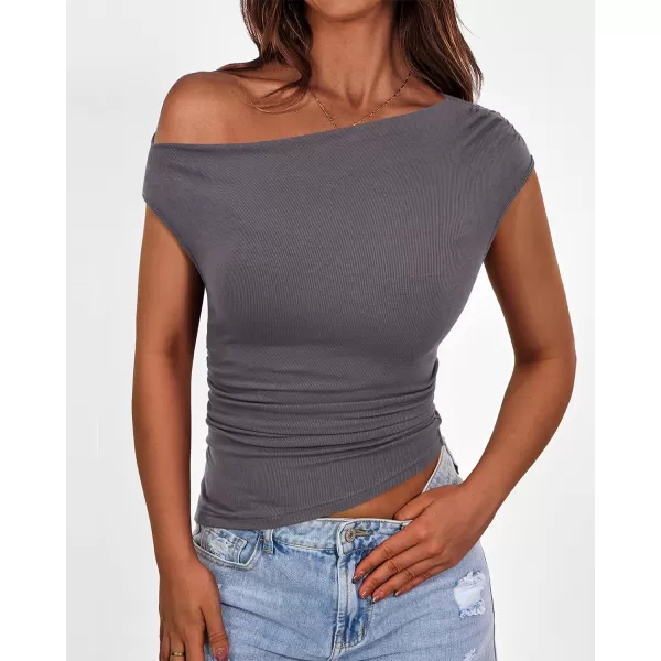 imageBTFBM Women Off The Shoulder Tops Casual Summer Boat Neck Short Sleeve Ruched Ribbed Shirt Slim Fitted Y2K Going Out TopBTFBM Women Off The Shoulder Tops Casual Summer Boat Neck Short Sleeve Ruched Ribbed Shirt Slim Fitted Y2K Going Out Top