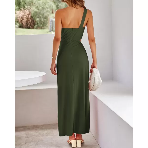imageBTFBM Women One Shoulder Formal Dresses Cutout Sleeveless Side Split Backless Bodycon Party Cocktail Evening Maxi DressSolid Army Green