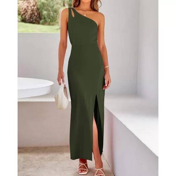 imageBTFBM Women One Shoulder Formal Dresses Cutout Sleeveless Side Split Backless Bodycon Party Cocktail Evening Maxi DressSolid Army Green