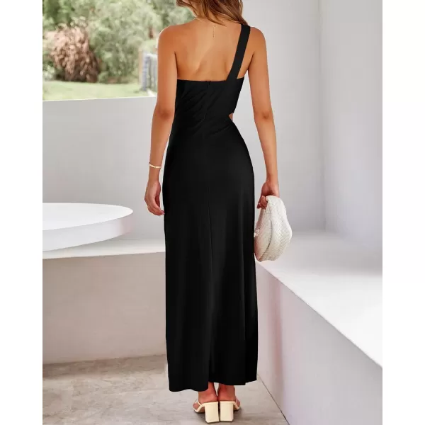 imageBTFBM Women One Shoulder Formal Dresses Cutout Sleeveless Side Split Backless Bodycon Party Cocktail Evening Maxi DressSolid Black