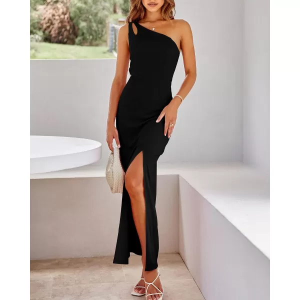 imageBTFBM Women One Shoulder Formal Dresses Cutout Sleeveless Side Split Backless Bodycon Party Cocktail Evening Maxi DressSolid Black
