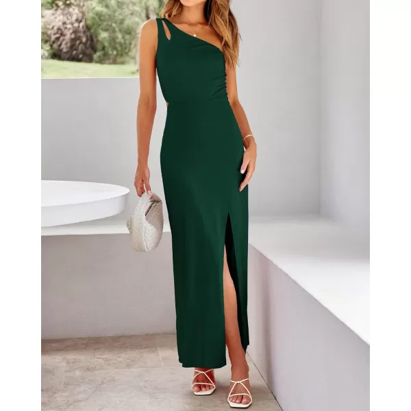 imageBTFBM Women One Shoulder Formal Dresses Cutout Sleeveless Side Split Backless Bodycon Party Cocktail Evening Maxi DressSolid Dark Green