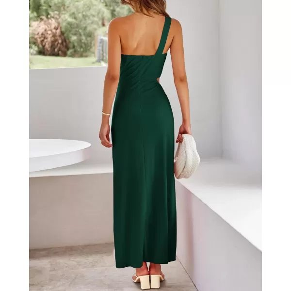imageBTFBM Women One Shoulder Formal Dresses Cutout Sleeveless Side Split Backless Bodycon Party Cocktail Evening Maxi DressSolid Dark Green