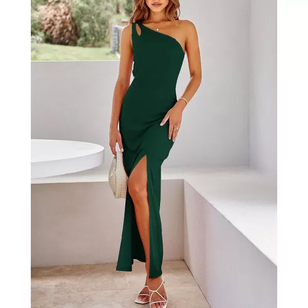 imageBTFBM Women One Shoulder Formal Dresses Cutout Sleeveless Side Split Backless Bodycon Party Cocktail Evening Maxi DressSolid Dark Green