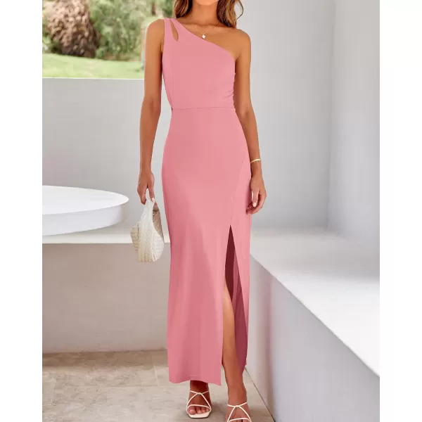 imageBTFBM Women One Shoulder Formal Dresses Cutout Sleeveless Side Split Backless Bodycon Party Cocktail Evening Maxi DressSolid Pink