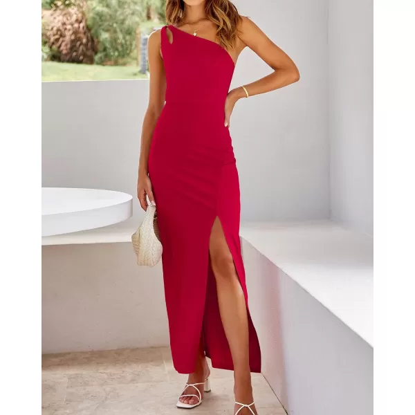 imageBTFBM Women One Shoulder Formal Dresses Cutout Sleeveless Side Split Backless Bodycon Party Cocktail Evening Maxi DressSolid Red