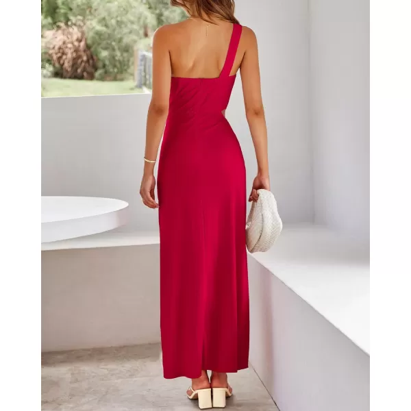 imageBTFBM Women One Shoulder Formal Dresses Cutout Sleeveless Side Split Backless Bodycon Party Cocktail Evening Maxi DressSolid Red