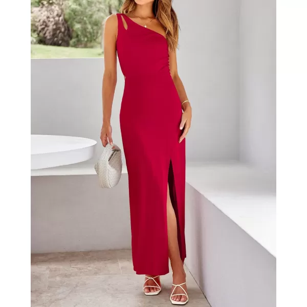imageBTFBM Women One Shoulder Formal Dresses Cutout Sleeveless Side Split Backless Bodycon Party Cocktail Evening Maxi DressSolid Red
