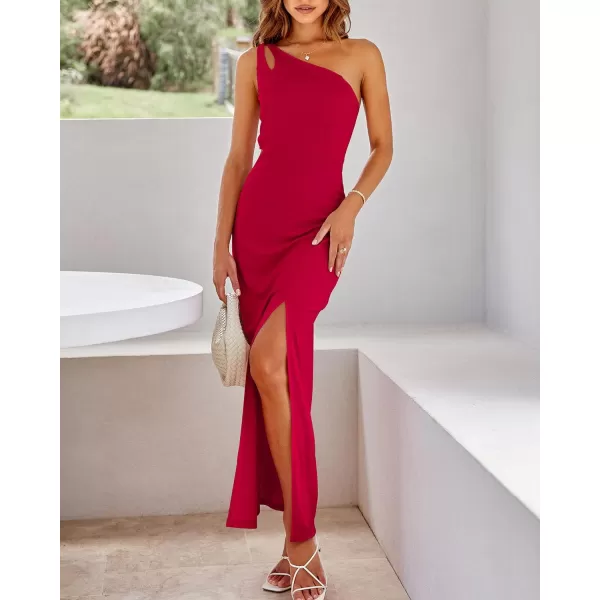 imageBTFBM Women One Shoulder Formal Dresses Cutout Sleeveless Side Split Backless Bodycon Party Cocktail Evening Maxi DressSolid Red